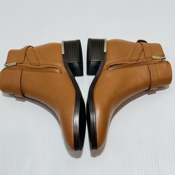 Calvin Klein Dwayne Women's US 7M Bootie Brown Leather Ankle Zip Block Heel NWOB - Picture 9 of 13